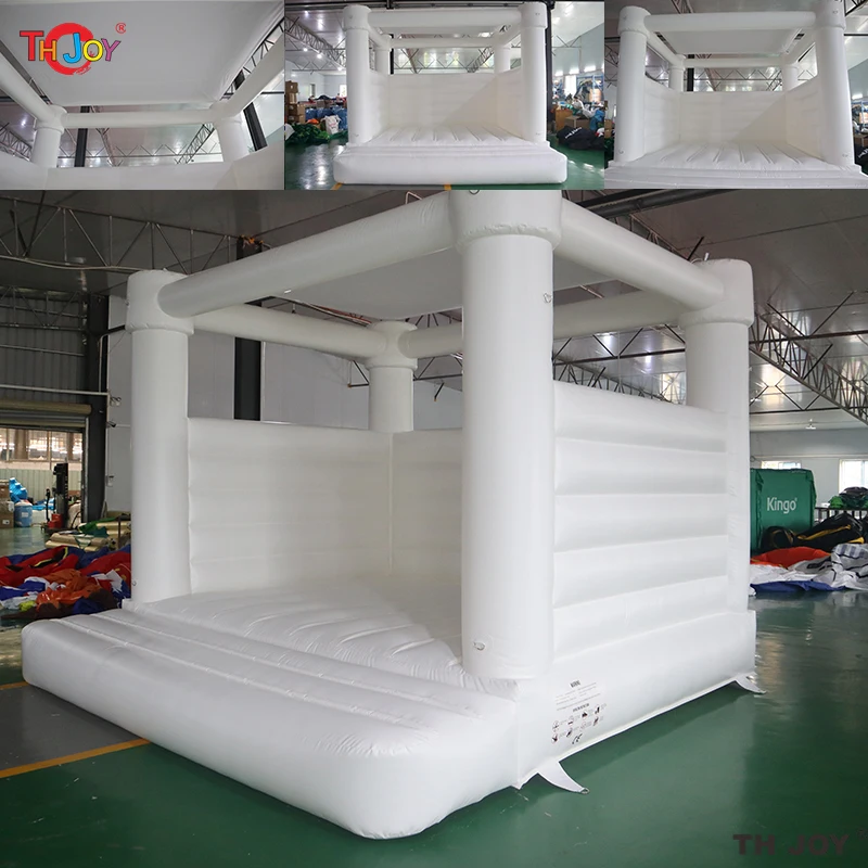 

Commercial PVC 13ft White Bounce House with Sun Cover Pastel Wedding Bounce Castle