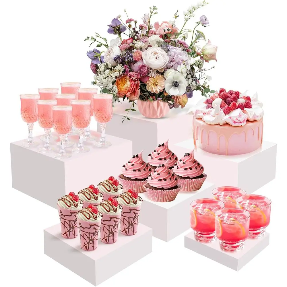 

Buffet Risers, 6 Pcs Acrylic Display Stands for Food & Dessert Table, Hollow Five-Sided Cube Boxes Nesting Risers, (10"-9"-8"-7.