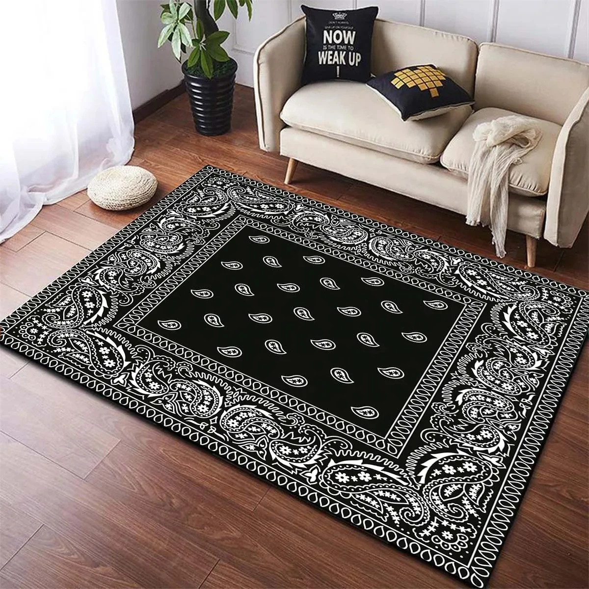 

Bandana Paisley Entrance Doormat Damascus Style Area Rugs Non-Slip National Culture Art Print Carpet for Living Room Playroom