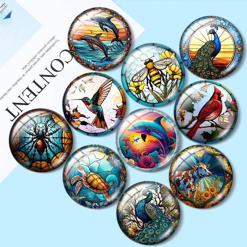 

Color animals Spider cow dolphin animal 10pcs 12mm/16mm/18mm/25mm Round Photo Glass Cabochon Demo Flat Back Making findings