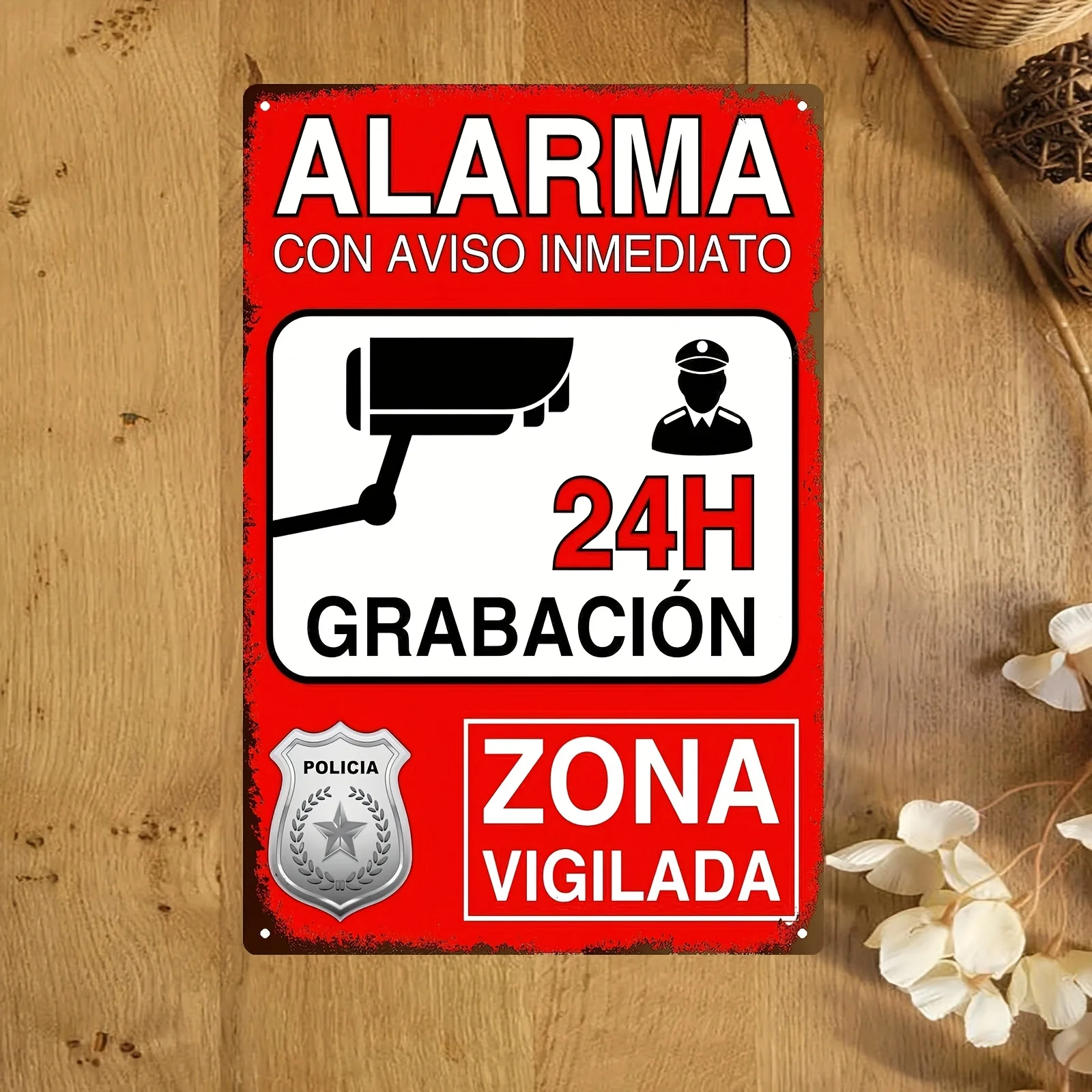 Home Office Hours - Spaans alarmbord, 24-uurs bewakingsbord van metaal,