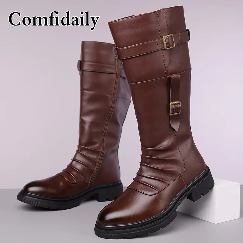 Men's Retro High Top Outdoor Motorcycle Boots Autumn Winter British Style Workwear Long Boots - view 2