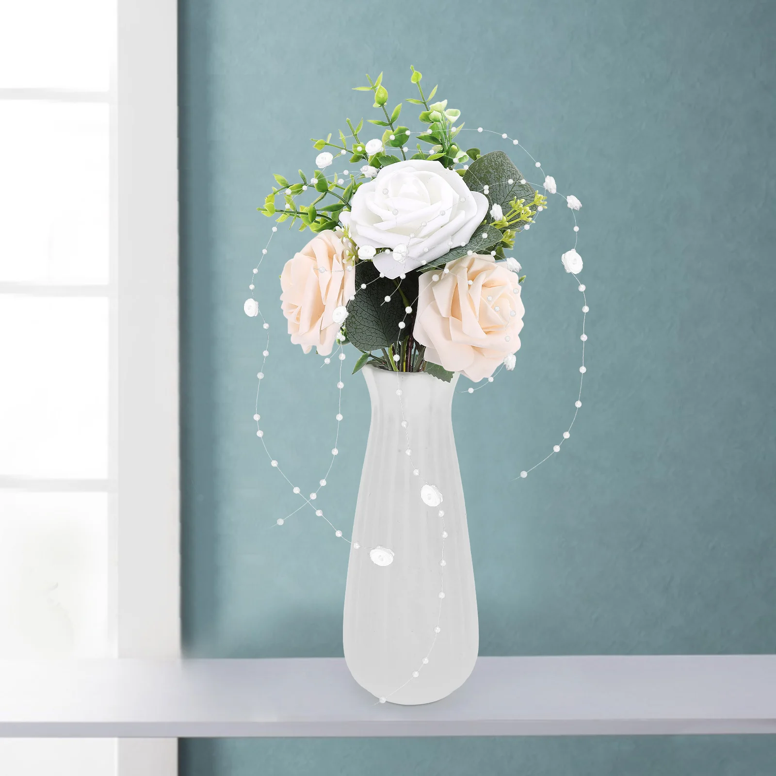 

1 Roll Decorative Bead String Rose Flower Craft Accessory Diy Party Favor For Necklace Bracelet Headdress Garland Ornament