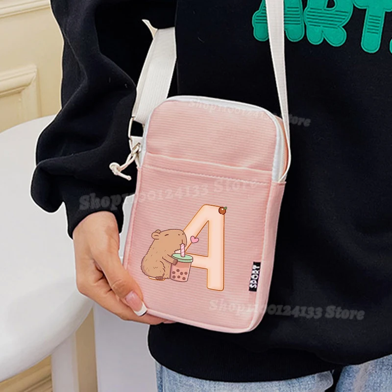 

Capybara Cute Woman Shoulder Bag Letter A-Z Anime Print Casual Mobile Phone Small Bag Kids Girl Satchel Birthday Kawaii Gift Hot