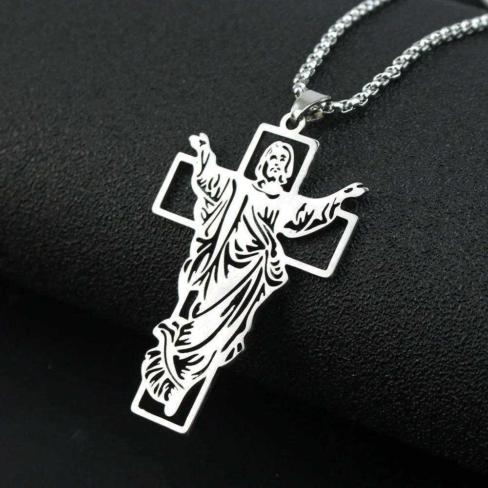 Saint St. Benedict Jesus Cross Pendant Necklace Men and Women Religious Christian Catholic Amulet Stainless Steel Jewelry