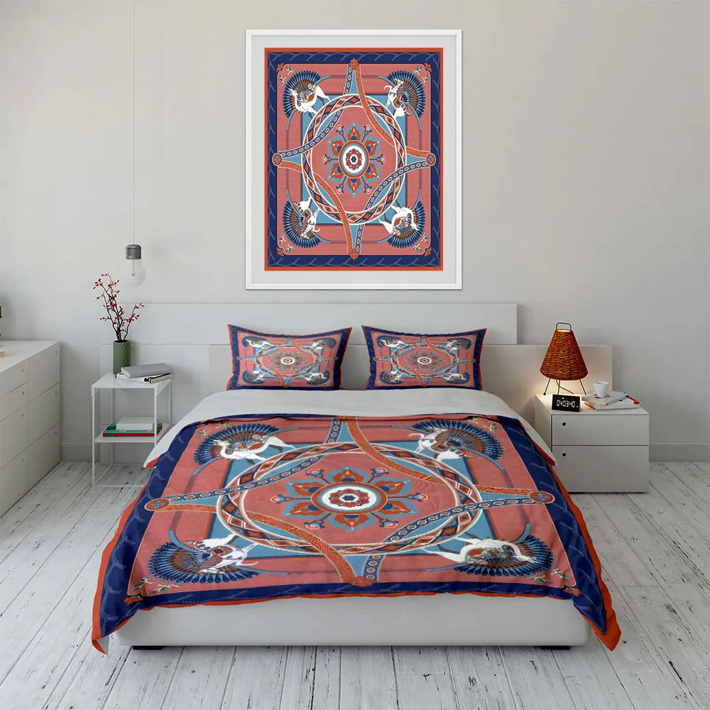 Camel symmetrical mandala geometric pattern Bedding Set for Kids Luxury Gift 3pcs Digital Print Comforter Set Soft Comfortable