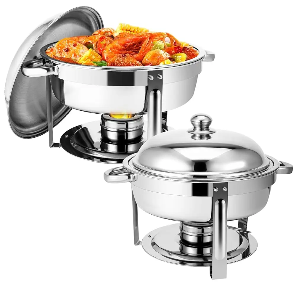 

2 Pa 5Qt Chafing Dish Buffet Set, Round Chafers For Catering With Lids, Stainl Steel Buffet Servers And Warmers Set, Food