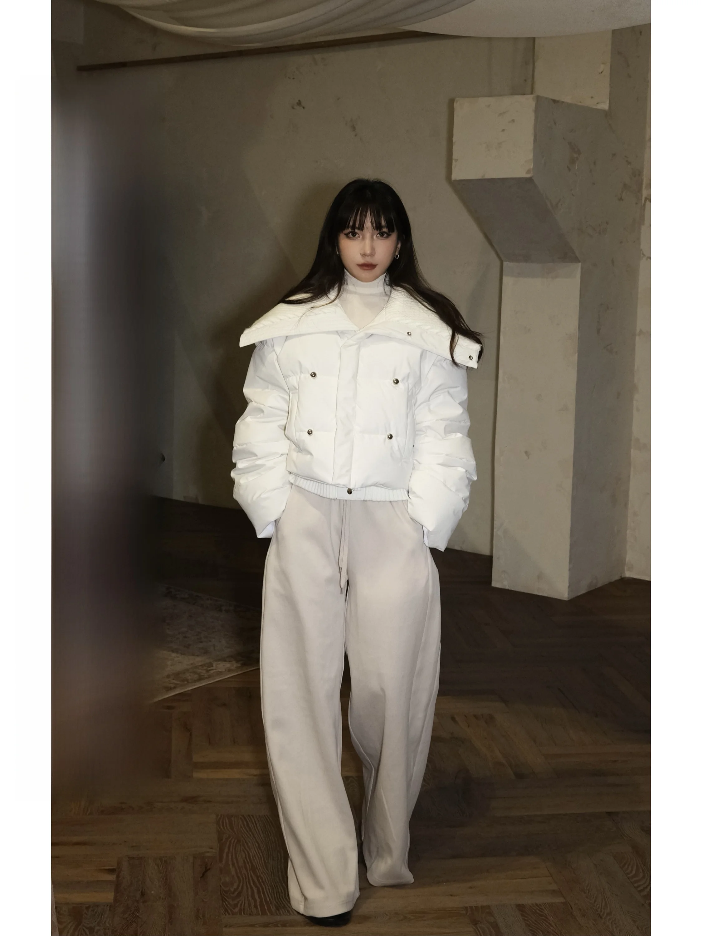 

MENT Women's ort Thiened down Jaet 90 White Du Feather Warm Outerwear Large Collar Commuter Sle Korean Version