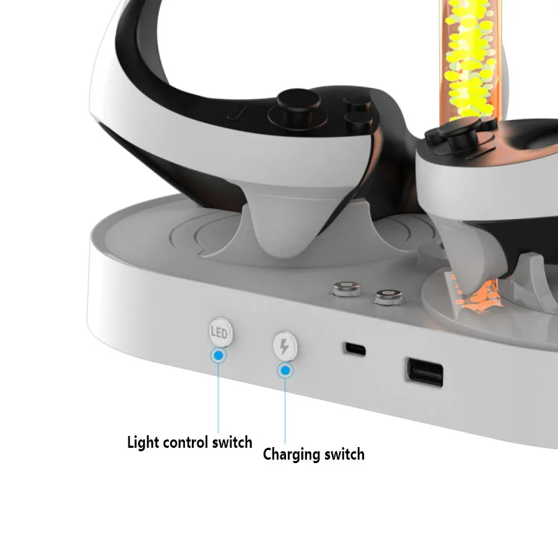 For PS VR2 magnetic absorption rainbow charging stand for PSVR2 handle seat with colorful RGB light can store glasses headset