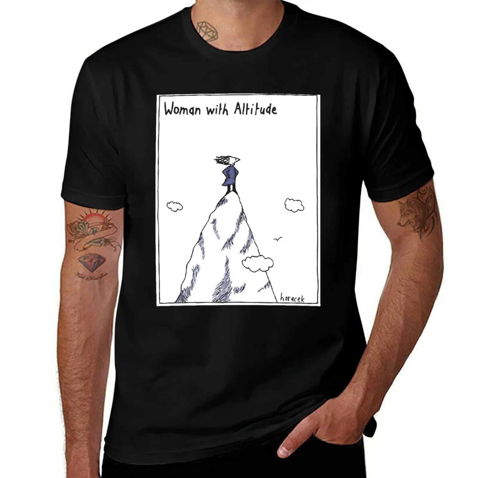 Woman With Altitude T-Shirt Vintage Print Crew Neck Tee T-Shirt