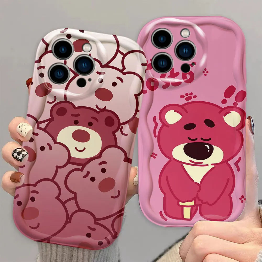 Disney Losto Strawberry Bear 3D Wave Phone Case For OPPO F23 R15 R17 RENO 5 6 7 8 11 11F 12 12F FIND X3 LITE 4G 5G Silicone Case