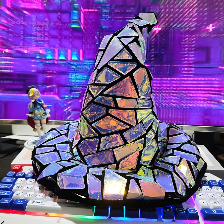 1pc Halloween Cool Glitter Witch Hat Tech Style Hat Party Supplies Cosplay Hat Holiday Gift Holiday Decoration Party Decoration