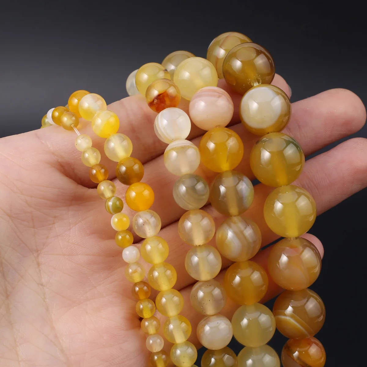 Fine Natural Stone Beads Polished Yellow Round Shape Loose Spacer Bead for Women Jewelry Making Diy Necklace Bracelet Accessory