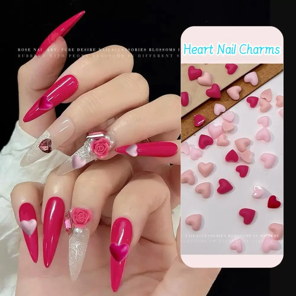 50 pz 3d minimalista dolce pesca cuore pendenti per unghie mini tricolore cuore a fondo piatto resina decorazioni per unghie disegni per unghie fai da te