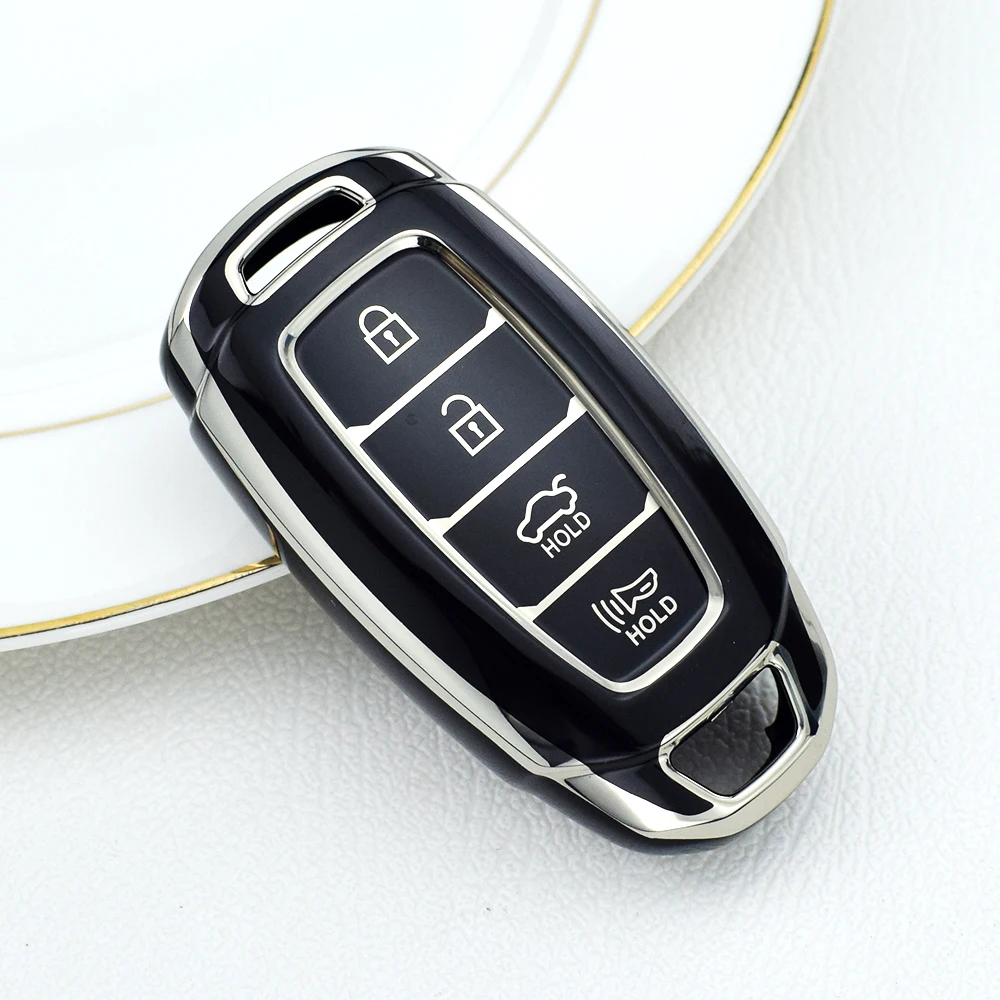 4 Buttons TPU Car Key Case Cover for Hyundai Solaris Azera Grandeur Ig Accent I30 Ix35 KONA Encino Santa Fe Palisade Keychain
