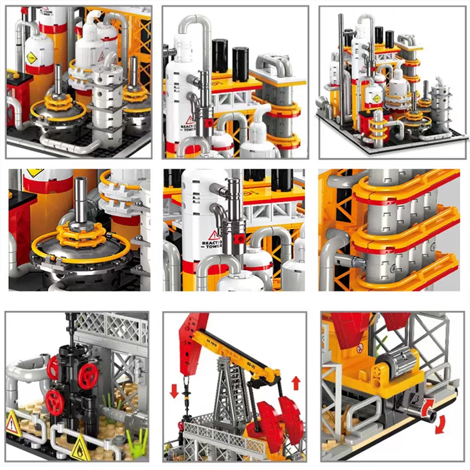 City Street View-serie de ingeniería de petróleo, arquitectura, bloques de construcción, bomba de aceite, plantas, refinarias, ladrillos DIY, juguetes, regalos para niños