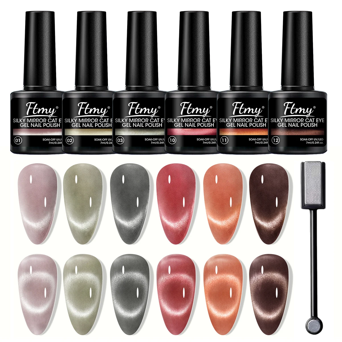 

Набор магнитных гель-лаков для ногтей «кошачий глаз» из 6 предметов — яркие, голографические оттенки с магнитными палочками, идеально подходит для желейного кристалла своими руками