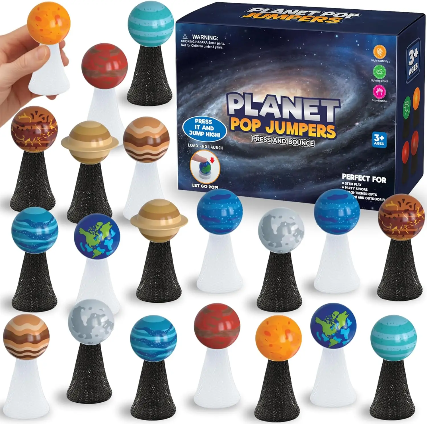 Paquete de 20 Juguetes Luminosos del Sistema Solar para Niños, Lanzadores de Presión y Salto, Recuerdos para Fiestas Espaciales