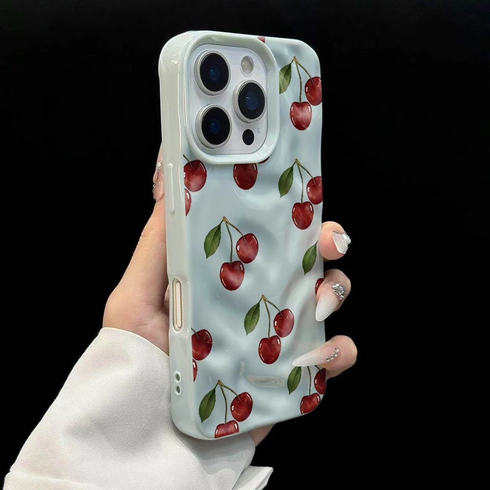 Koreanische Kirsch-Design Handyhülle aus Weichem Silikon für iPhone 17 16 15 14 13 12 11 Pro Max 14 Plus 17Air Falten-Wellen-Abdeckung – Detail 10