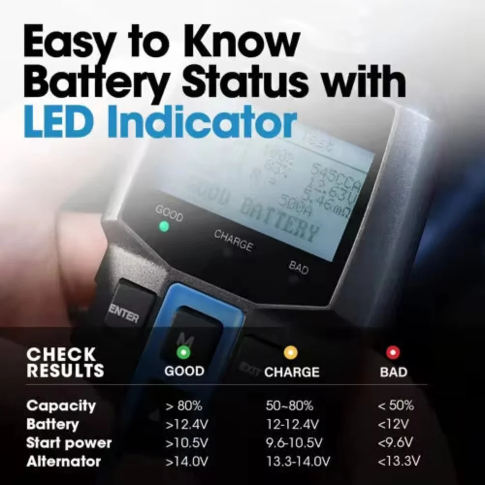 

Тестер автомобильного аккумулятора BT100, тестер нагрузки 12 В, свинцово-кислотный цифровой анализатор аккумуляторов AGM GEL, диагностические инструменты от 100 до 2000CCA