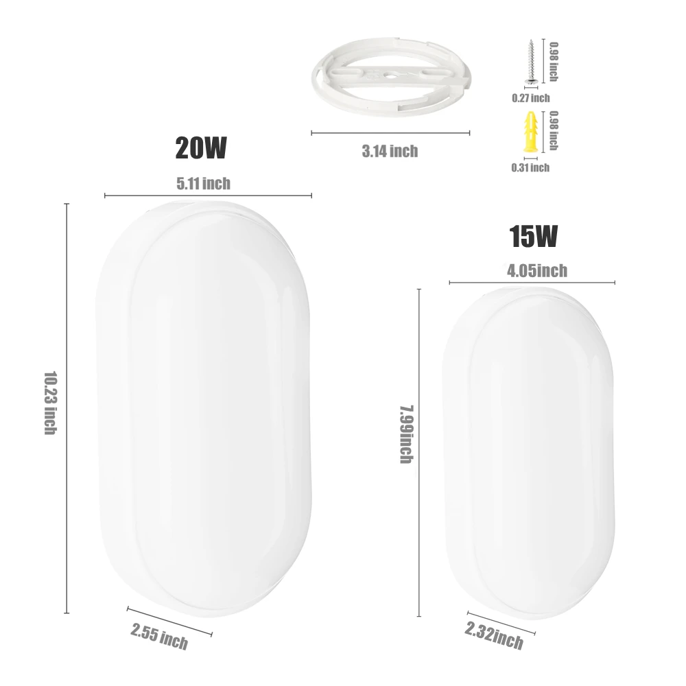 Luminária de parede led moderna, iluminação oval à prova de umidade, lâmpada frontal de teto para varanda, jardim e banheiro, 15w e 20w