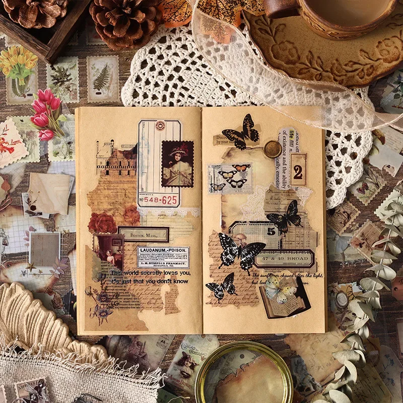 20 枚ヴィンテージスクラップブッキングステッカーブック PET 素材クリエイティブ DIY ジャーナルコラージュ素材ジャーナリング用品ステッカー