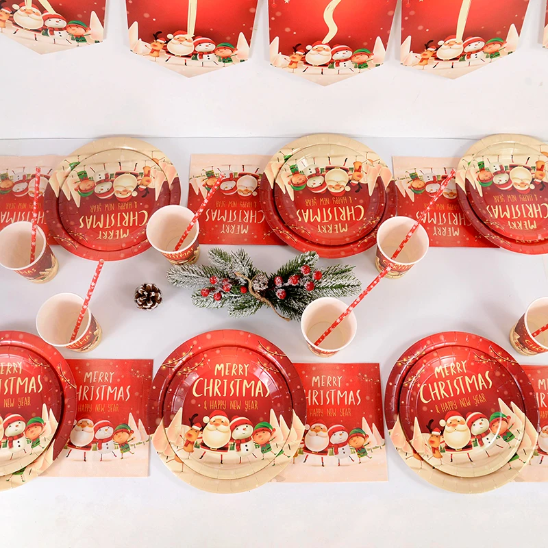 عيد الميلاد موضوع أدوات المائدة القابل للتصرف سانتا كلوز نمط مجموعة أدوات المائدة ورقة كأس لوحة المناديل عيد الميلاد أدوات المائدة المنزلية الديكور #3