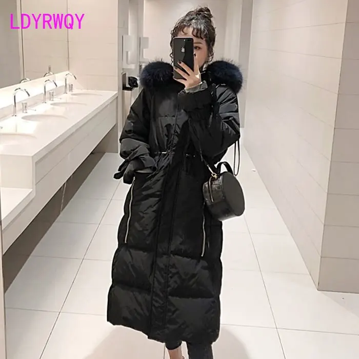 2022 new cotton dress women's medium long over knee large fur collar loose thickened Korean coat