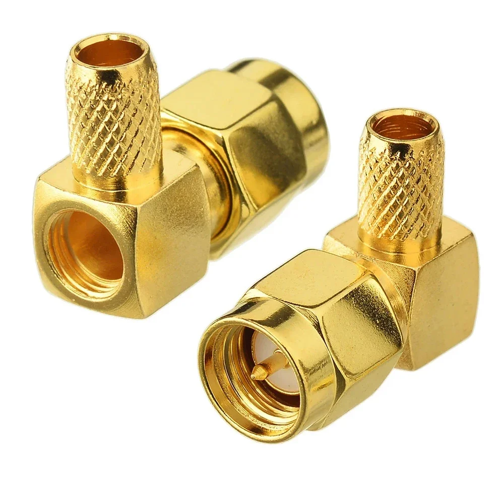 25pcs/lot SMA Male Connector 90 Degree Right Angle Crimp for RG58 LMR195 RG142 RG400 Cable 50ohm RF Adapter Coaxial New Brass