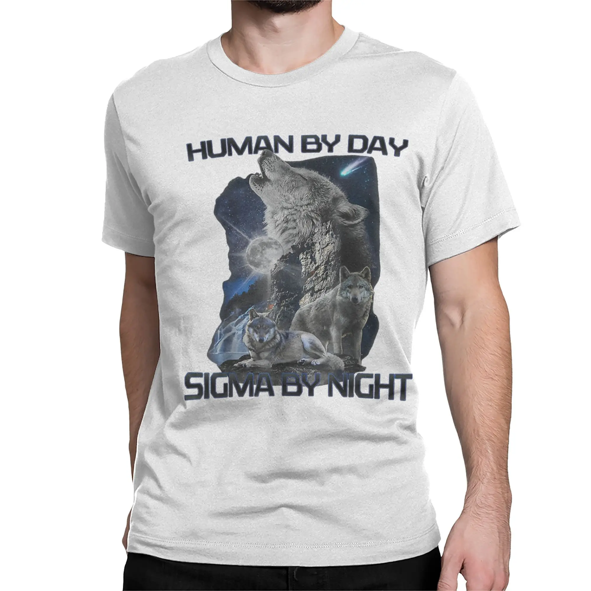 Wolf Human By Day Sigma By Night Apparel Men Women T Shirt Pure Cotton Tee Graphic Printing  T-shirt Clothing