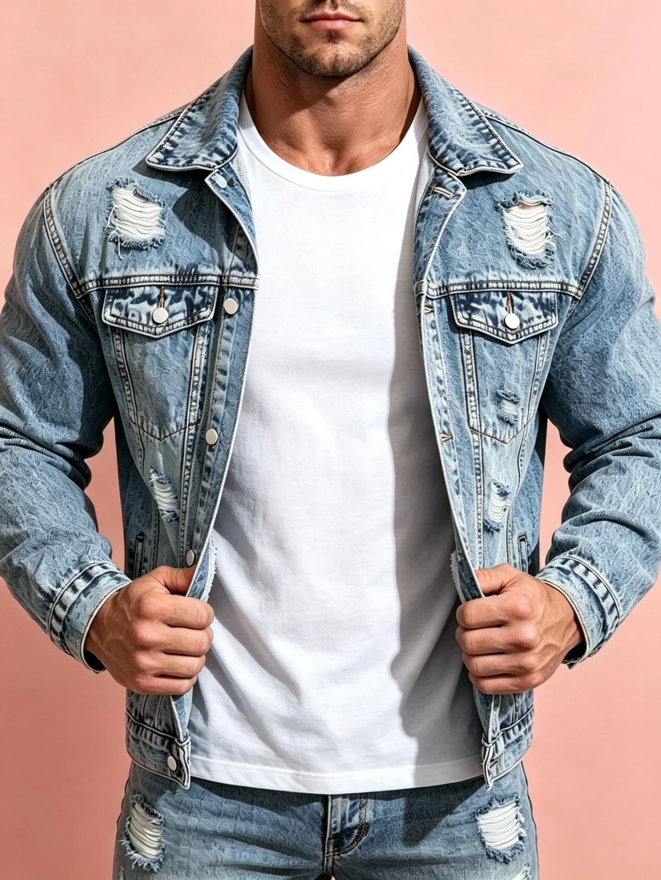 Retro American Streetwear Men's Jean Jacket Y2K Fashion Button Denim Coat Sweet Gift for Your Husband or Lover