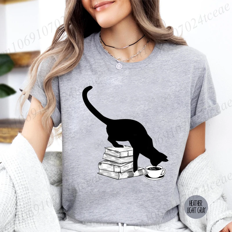 Cats Reading Shirt Tshirt for Women Girls Gift for Book Lover Gift for Cat Owner Bookish T Shirt Books and Cat Summer T-shirt