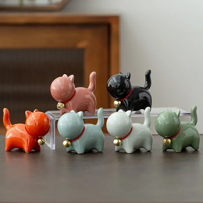 Creative Ceramics Cute Kitten Ornament Animal Micro Landscape Tea Pet Indoor Desktop Ornaments Tea Set Accessories Tea Play