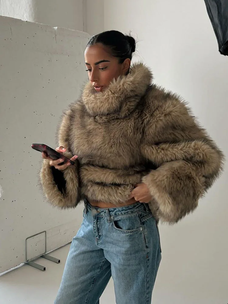 HH Frauen Winter Elegante Lose Langarm Casual Mäntel Frau Hohe Kragen Warme Faux Pelz Pullover Sweatshirts Streetwear