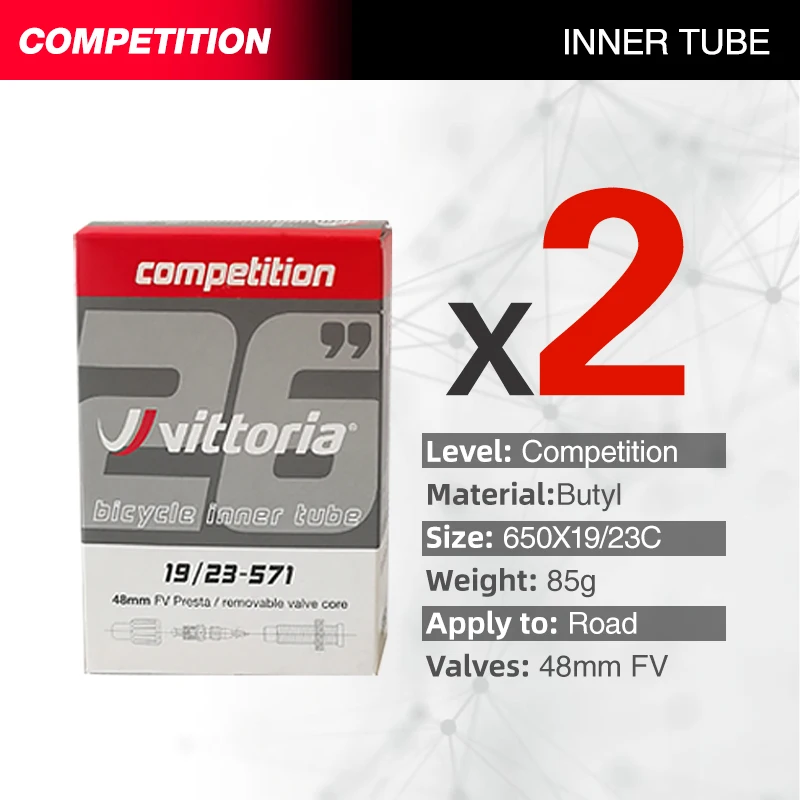 1 Paar Vittoria Racefiets Butyl Binnenband 650x19-23C/700X25-28C Afneembare Gasmondstuk 48 Mm Instapniveau Competitie Grade