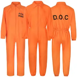 Adult Carnival Orange Prisoner Costume Men Women Prisoner Cosplay Jumpsuit Roleplay Outfits Fantasy Halloween Carnival Clothes