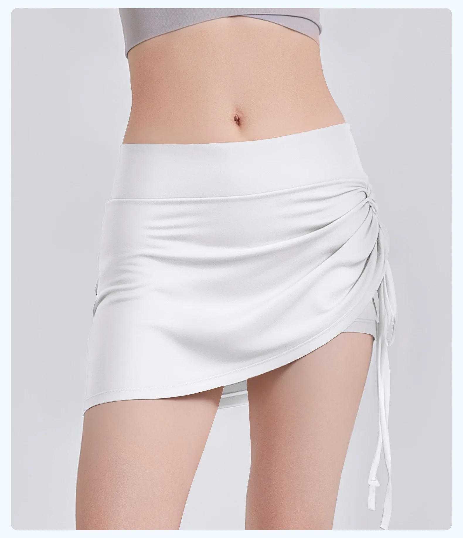 Hochgeschnittene, hüftbedeckende, zweiteilige Sport-Fitnesshose mit Rockoptik, schnelltrocknend, für Lauftraining, große Größen, Yoga-Shorts für den Sommer – Detail 6