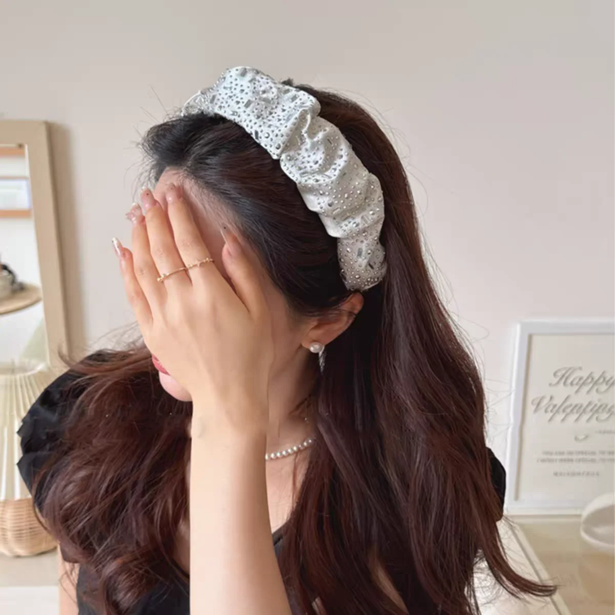 AWAYTR الفاخرة كريستال واسعة Headbands النساء الفتيات موضة العصابات الشعر مطاطا الشعر هوب غسل الوجه العصابات الشعر الإناث اكسسوارات الشعر #6