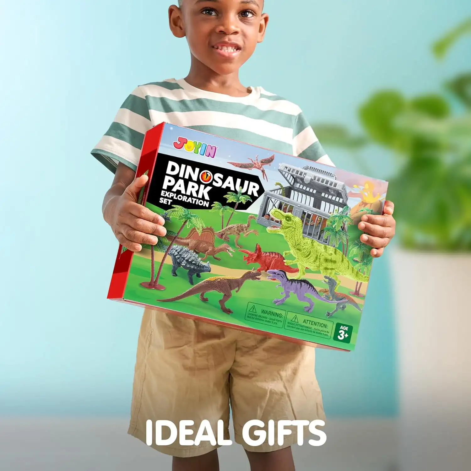 Joyfy 19 peças de figuras de dinossauro realistas, brinquedos com tapete de atividades e árvores, conjunto de brinquedos para crianças de 3 a 6 anos, presentes de aniversário