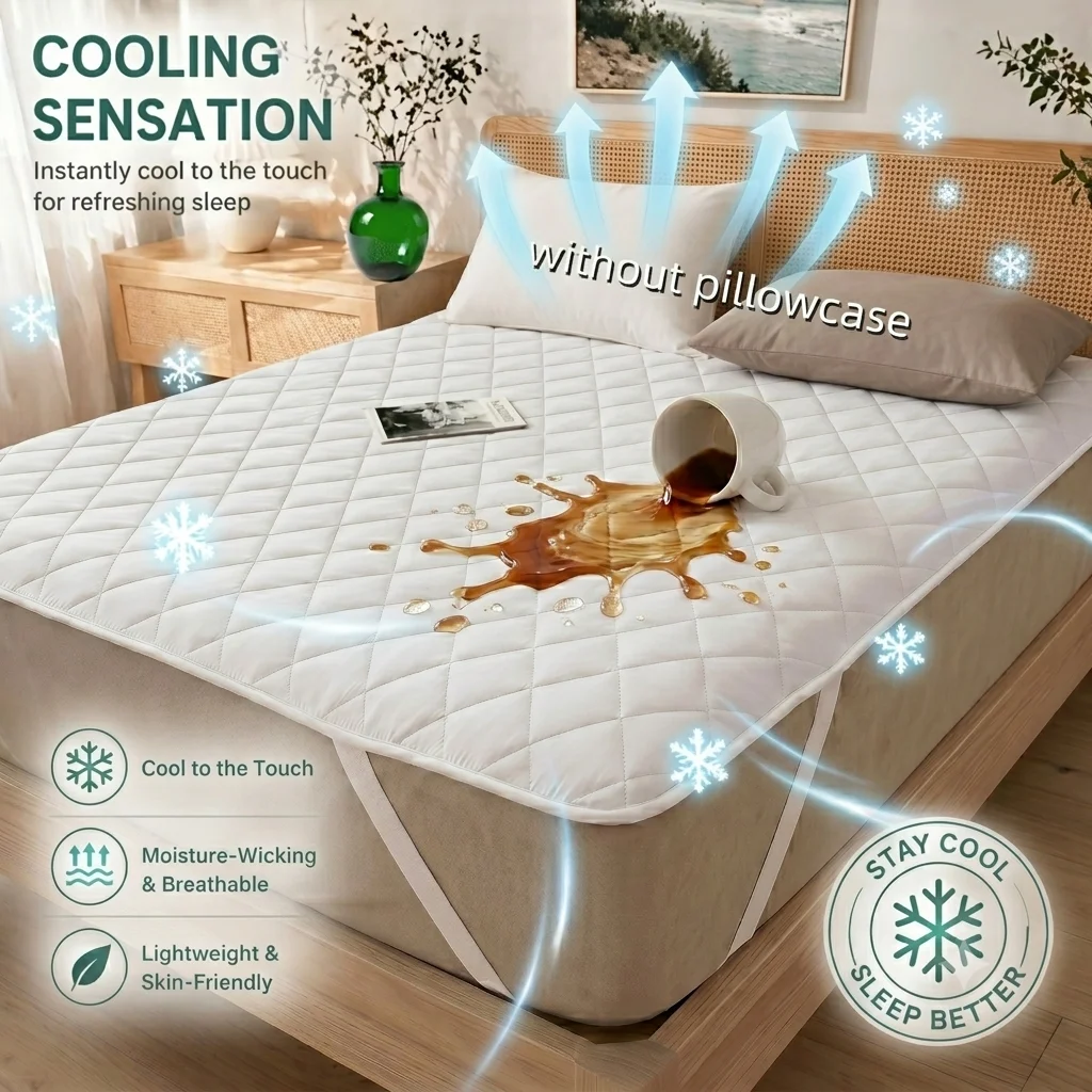 Luxuriöse Kühlmatte für den Sommer, weiche, hautfreundliche, atmungsaktive Waffel-Kühlmatte, anpassbar für Einzel- und Doppelbetten, faltbar, tragbar, mit 4-fach fixierbaren Riemen,