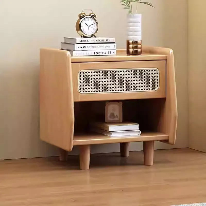 Rattan bed and breakfast bedside table Solid wood logs are quiet wind Nordic simple modern home storage cabinet Locker bedside