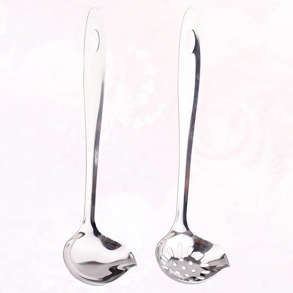 

2Pcs Stainless Steel Soup Spoon Hot Pot Colander Long Handle Large Scoop Kitchen Home Restaurant Soup Spoon