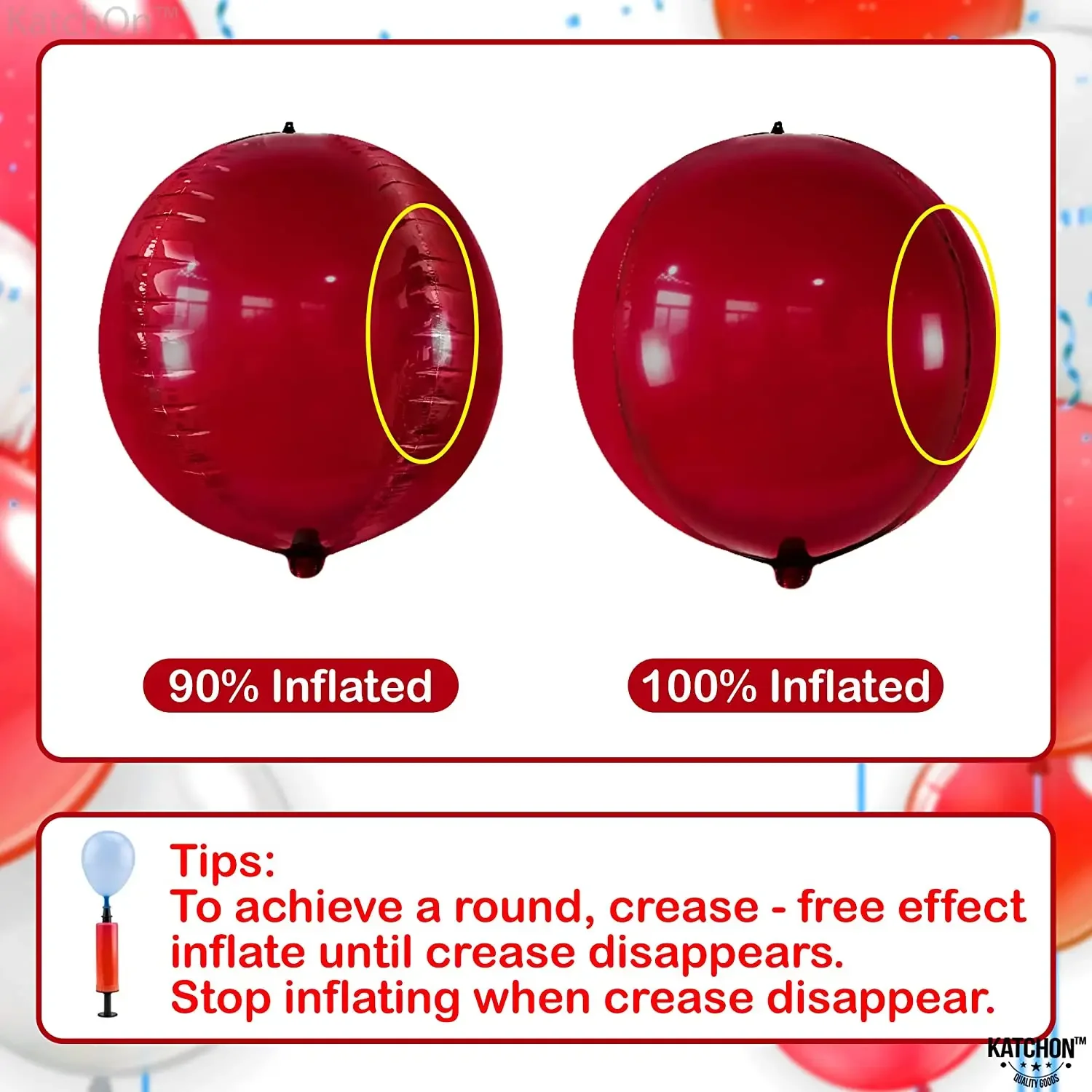 Big Metallic Red Balloons Foil - Pack of 6, 22 Inch 4D Round Red Metallic Balloons | Red Chrome Balloons