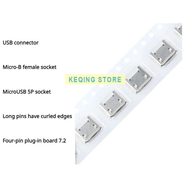 All copper Micro 5P socket four-pin 7.2 With long pins with curly edges Insert board USB female holder roll tape