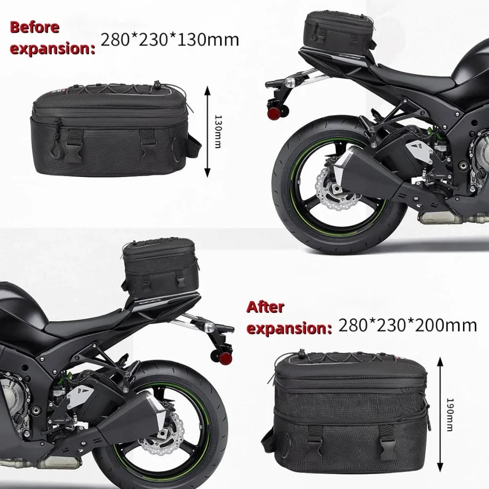 KEMIMOTO Motorcycle Tail Bag Expandable 7-12L Universal Motorcycle Rear Seat Luggage Storage Bag With Shoulder Strap Rain Cover