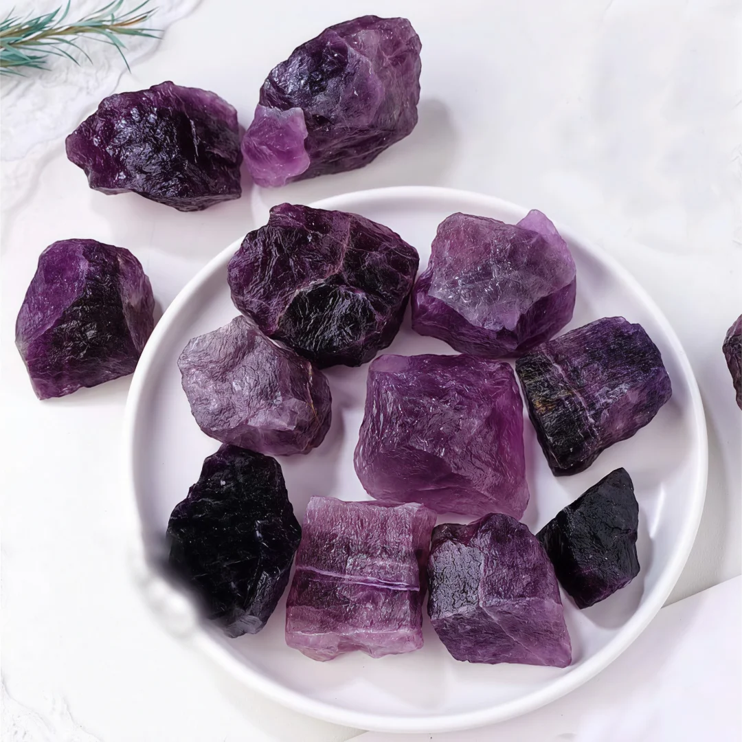 Natural Purple Fluorite Raw Stone Crystal Mineral Specimen Reiki Healing Home Decor Collection Gift