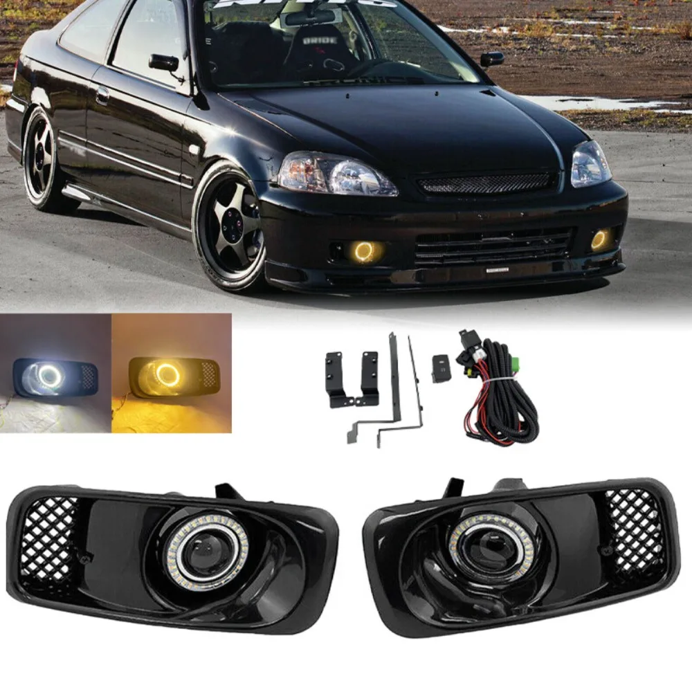 

Fit 1999 2000 Honda Civic JDM Front Bumper LED DRL Fog Lights Lamps w/Bulbs 2pcs