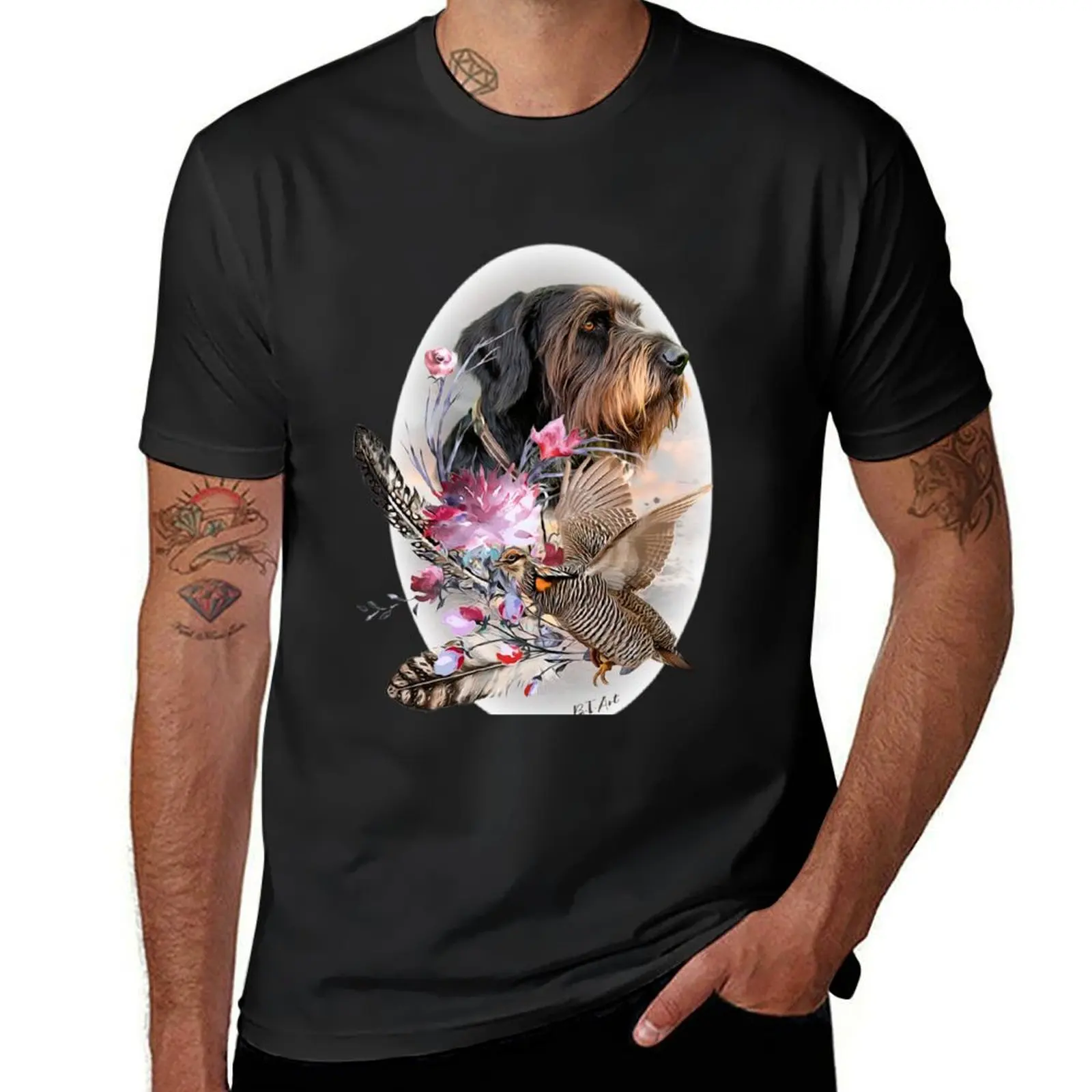 

German Wirehaired Pointer with Partridge T-Shirt plus size tops vintage new edition Short sleeve tee mens big and tall t shirts