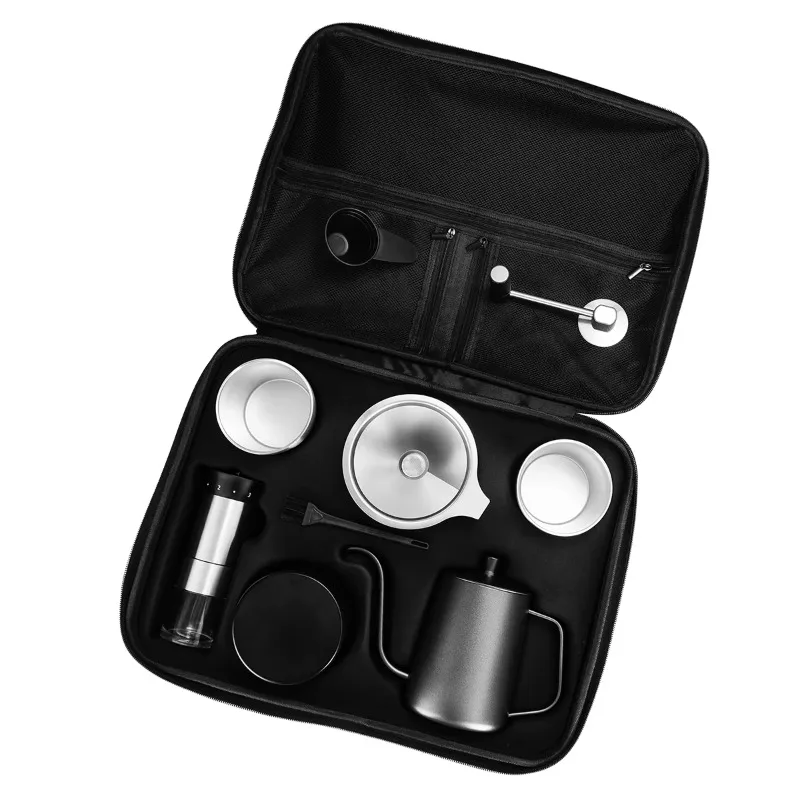 

Manufacturer Traditional Hand Brewing Pot Custom Logo Portable Outdoor Box Travel Gift Machine Drip Coffee Set