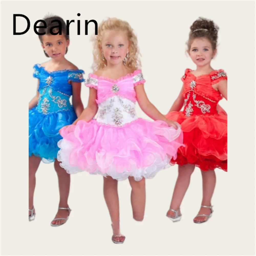 Vestido de menina flor personalizado Dearin ombro cinto linha A na altura do joelho saias vestidos